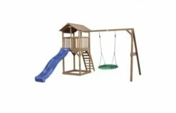 Beach Tower Speeltoren Met Summer Nestschommel Bruin Blauwe Glijbaan