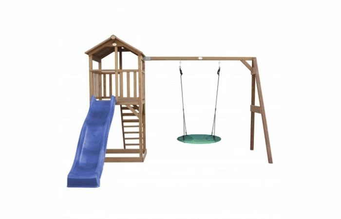 Beach Tower Speeltoren Met Summer Nestschommel Bruin Blauwe Glijbaan 4 Beach Tower Speeltoren Met Summer Nestschommel Bruin Blauwe Glijbaan - Afbeelding 2