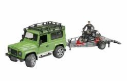 Bruder 2598 Land Rover Defender Station Wagon, Trailer, Scrambler Ducati Cafe Racer En Bestuurder
