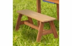 AXI Dennis Zand & Water Picknicktafel Met Speelkeuken Wastafel En Losse Bankjes Bruin Parasol Blauw/wit -OUTDOOR SPEELGOED Winkel 49 9