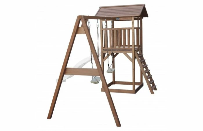 Beach Tower Speeltoren Met Dubbele Schommel Bruin Witte Glijbaan 7 Beach Tower Speeltoren Met Dubbele Schommel Bruin Witte Glijbaan - Afbeelding 5