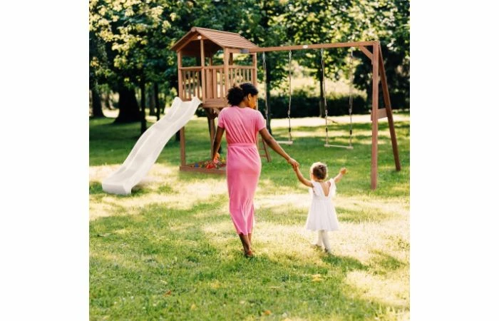 Beach Tower Speeltoren Met Dubbele Schommel Bruin Witte Glijbaan 9 Beach Tower Speeltoren Met Dubbele Schommel Bruin Witte Glijbaan - Afbeelding 7