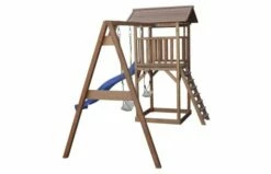 Beach Tower Speeltoren Met Dubbele Schommel Bruin Blauwe Glijbaan -OUTDOOR SPEELGOED Winkel 7 4 8