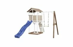 AXI Beach Tower Speeltoren Met Enkele Schommel Bruin/wit -OUTDOOR SPEELGOED Winkel beach tower speeltoren met enkele schommel bruinwit blauwe glijbaan 1