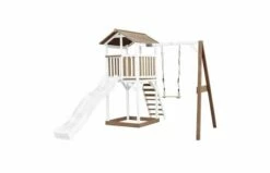 AXI Beach Tower Speeltoren Met Enkele Schommel Bruin/wit -OUTDOOR SPEELGOED Winkel beach tower speeltoren met enkele schommel bruinwit witte glijbaan 1
