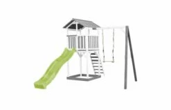AXI Beach Tower Speeltoren Met Enkele Schommel Grijs/wit Met Glijbaan -OUTDOOR SPEELGOED Winkel beach tower speeltoren met enkele schommel grijswit limoen groene glijbaan 1