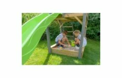 EXIT Aksent Speeltoren Met Aanbouwschommel (2 Schommels) -OUTDOOR SPEELGOED Winkel exit aksent houten speeltoren met 2 zits schommel grijs