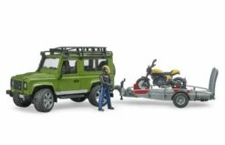 Bruder 2589 Land Rover Defender, Trailer + Scrambler Ducati Full Throttle -OUTDOOR SPEELGOED Winkel geel